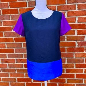 J. Crew Color Block Purple & Blue Short Sleeve Blouse Womens Size XS